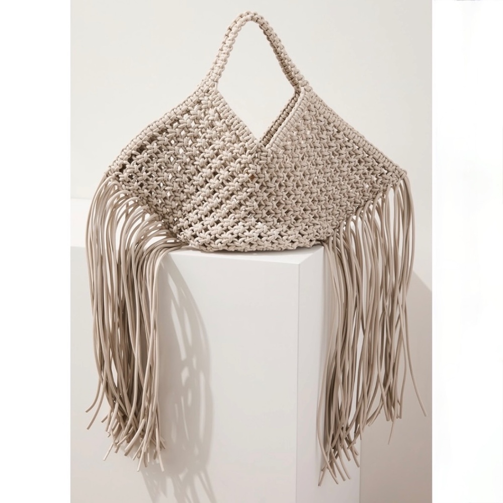Yuzefi Large Woven Fringe Vegan Leather Tote Bag - Picture 9 of 16